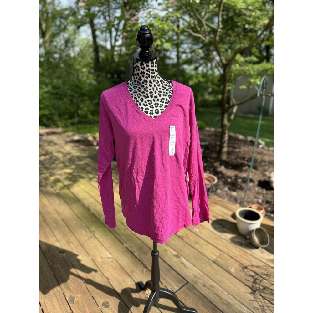 Sonoma Women's Plus T-shirt Long Sleeves V-Neck , Magenta 100% Cotton 4X New GG